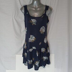 Lola's Room Jersey Knit Dress Size Large Navy Blue Floral Rose Y2K Boho